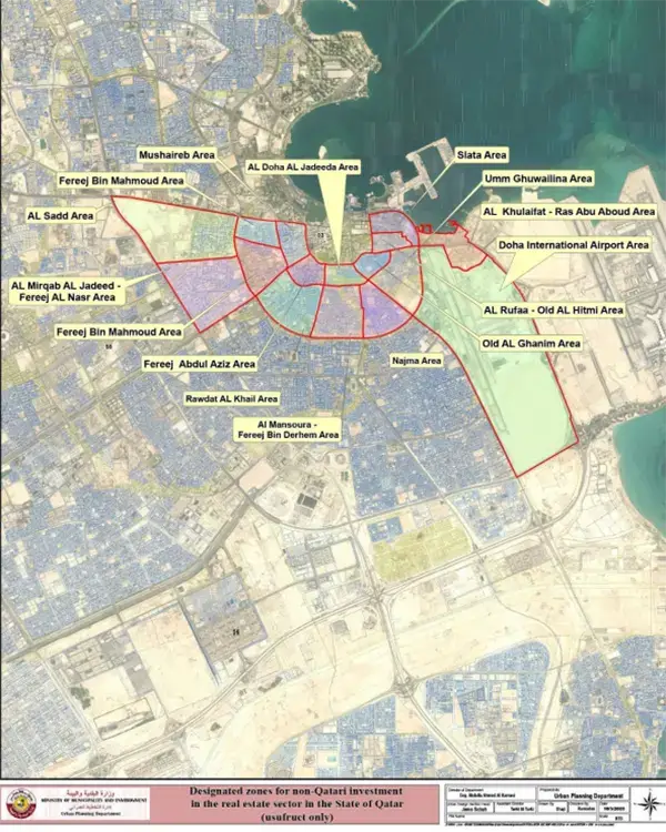 Map of usufruct eligibility areas in Qatar
