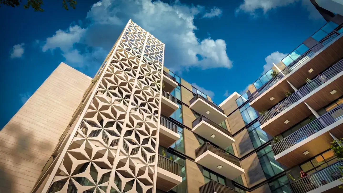 Exterior view looking up at the sky across Garden Residence