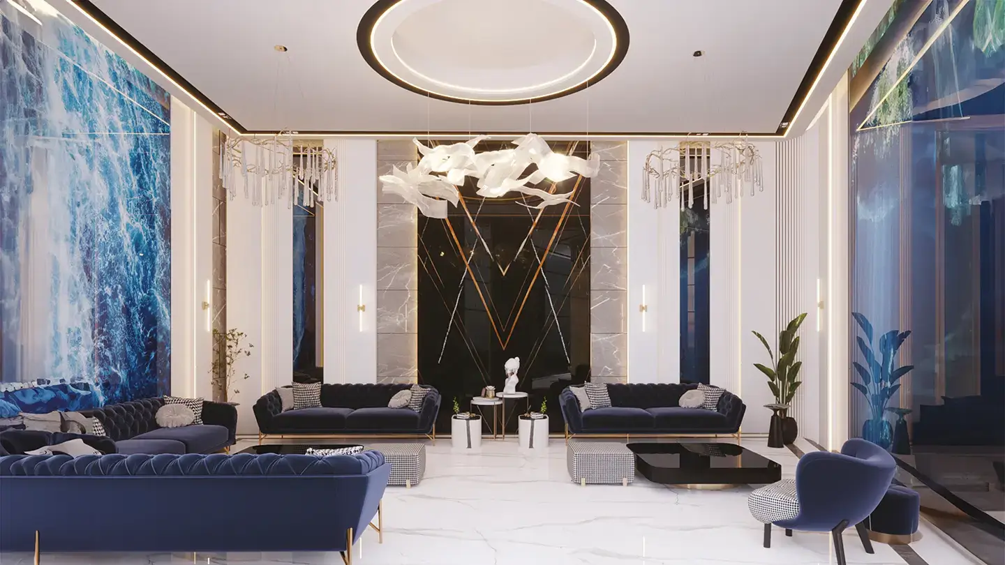 Reception area of Voya Waterfront Tower in Lusail, Qatar